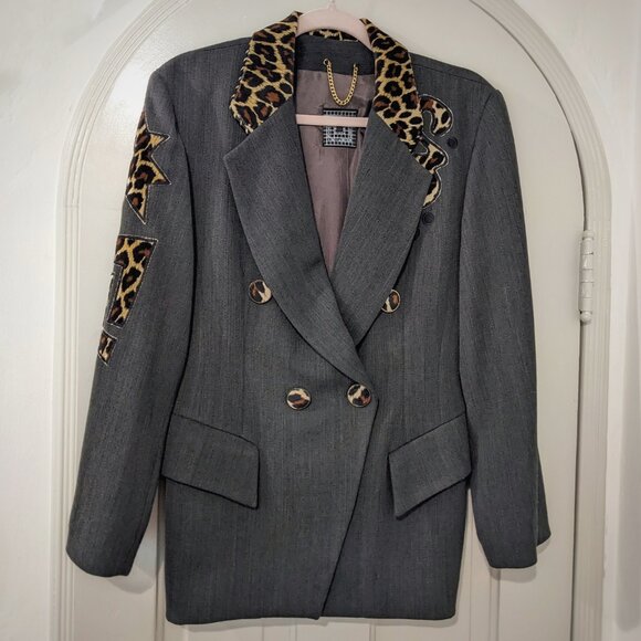 Rare VINTAGE 90s Made In France Bestini “Pop Art” Wool Leopard Detailed Jkt Sz 4 - Picture 6 of 15